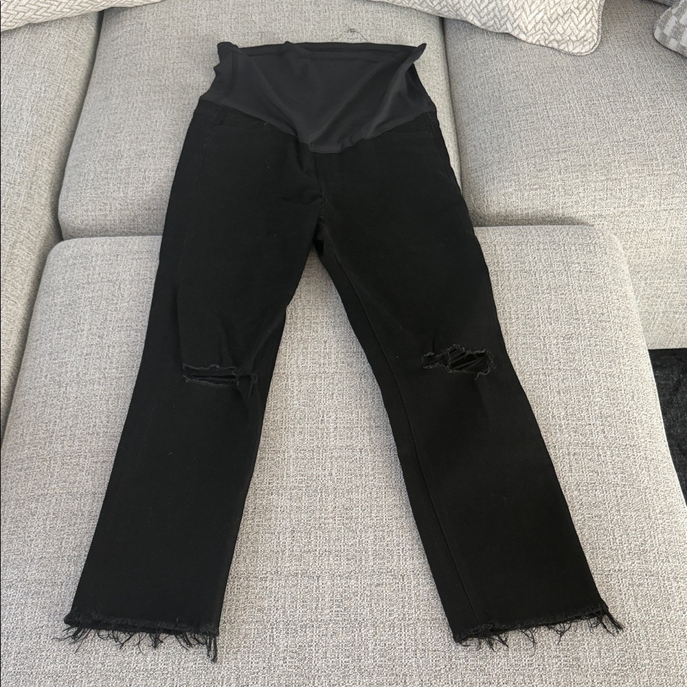 Pinkblush Black Straight Leg Maternity Jeans with Distressed Knees
